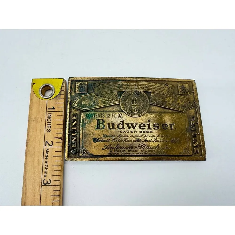 Vintage Budweiser Lager Beer Brass Tone Belt Buckle Anheuser Busch A-168